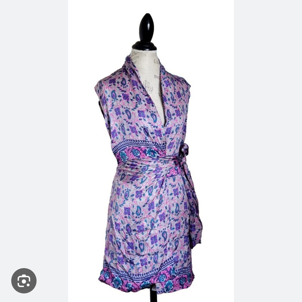 Zara Purple Paisley Sleeveless Wrap Dress